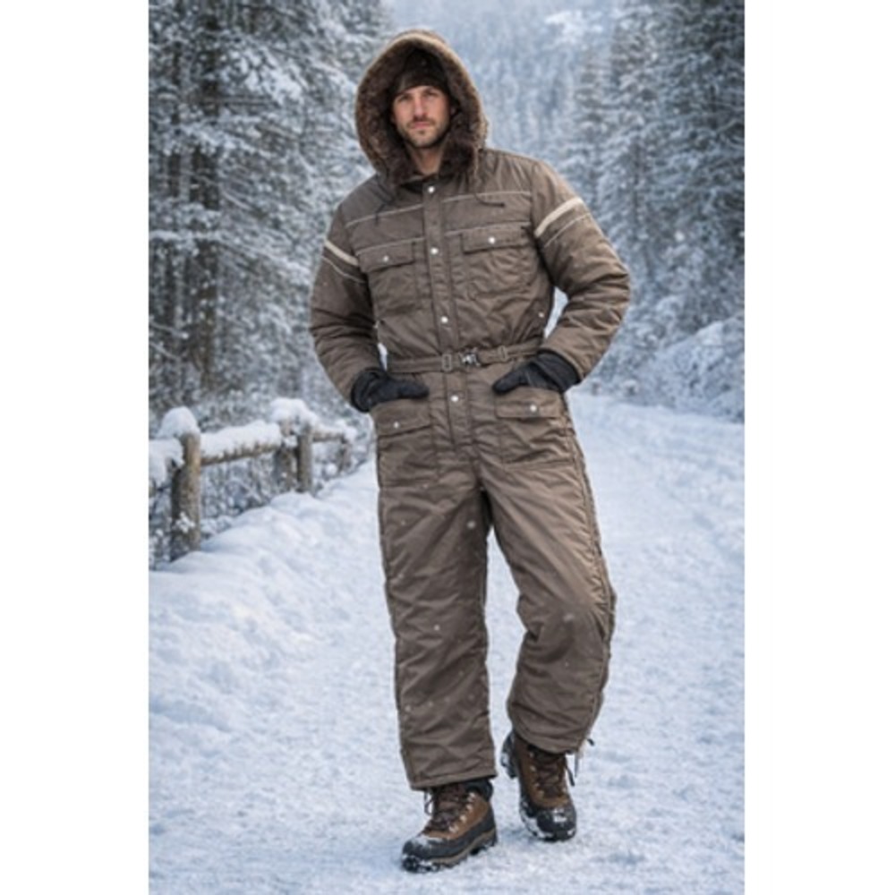 Vintage Sears Work Leisure Coveralls Mens 44 Brown Insulated Hooded Snowsuit 90s